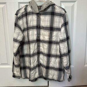 Eddie Bauer Grey Hooded Flannel Medium Tall